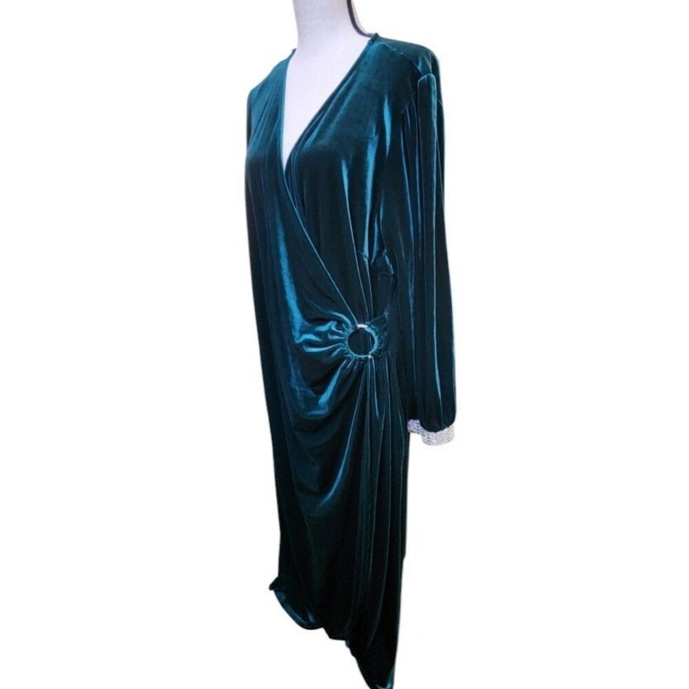 JM Studio by John Meyer Green Velvet Rhinestone Wrap Maxi Dress Size 20W